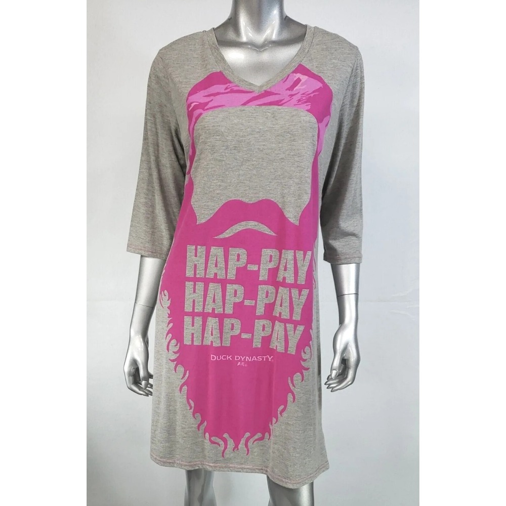 DUCK DYNASTY HAP-PAY Women's Small Medium 6/10 Pullover Night Gown Pink Gray A&E